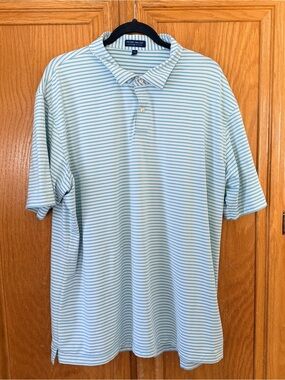 Peter Millar Seaside Polo Shirt in light aqua white striped sz XXL for men